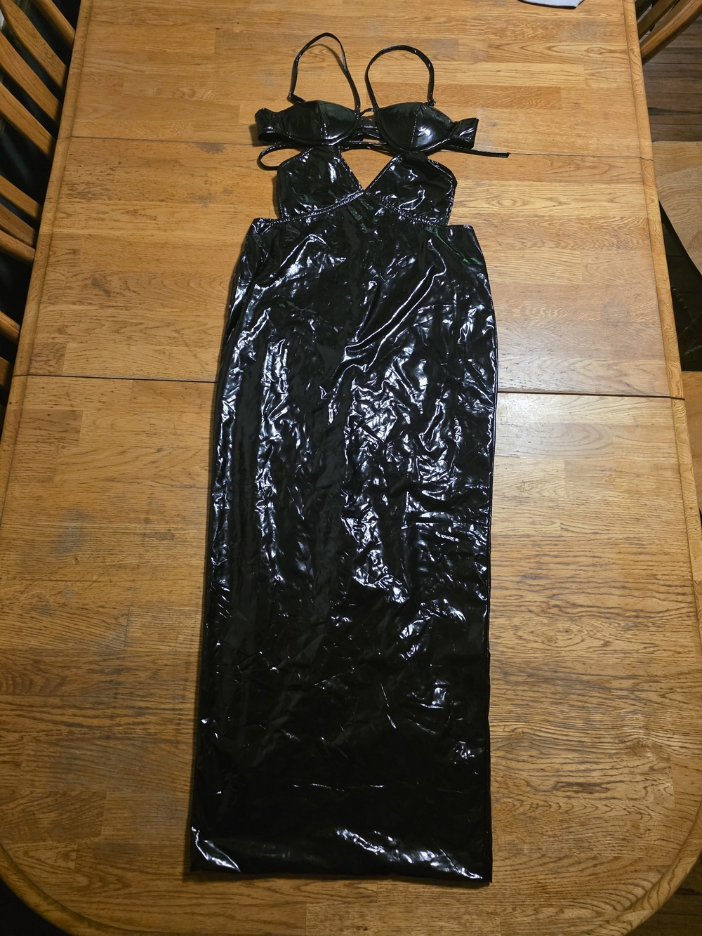 Fashion Nova Latex Dominatrix Bodycon Grunge Cybergoth Black Maxi Dress